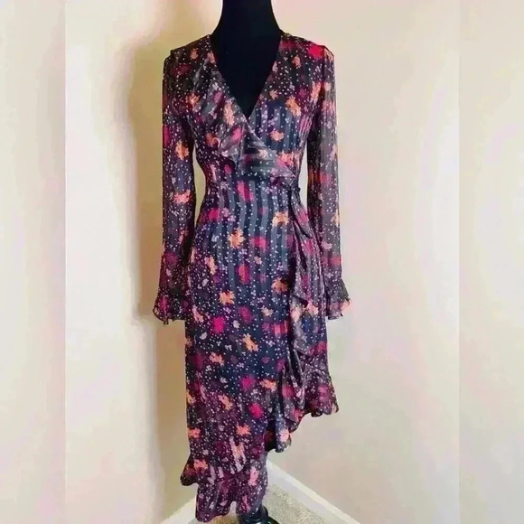 C/Meo Collective Long Sleeve Asymmetrical Floral Wrap Dress - Picture 8 of 16